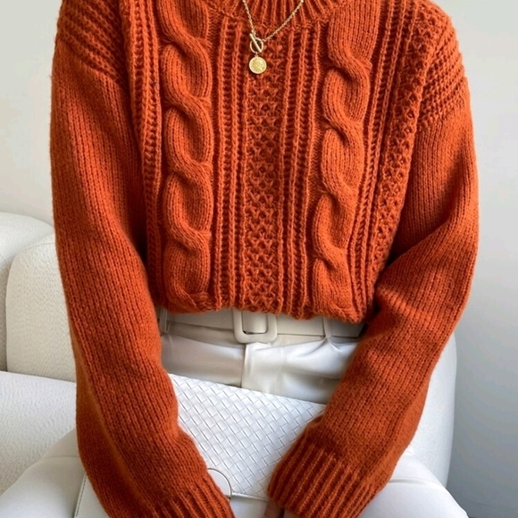 Sweaters - Vibrant Cable Knit Sweater in Orange